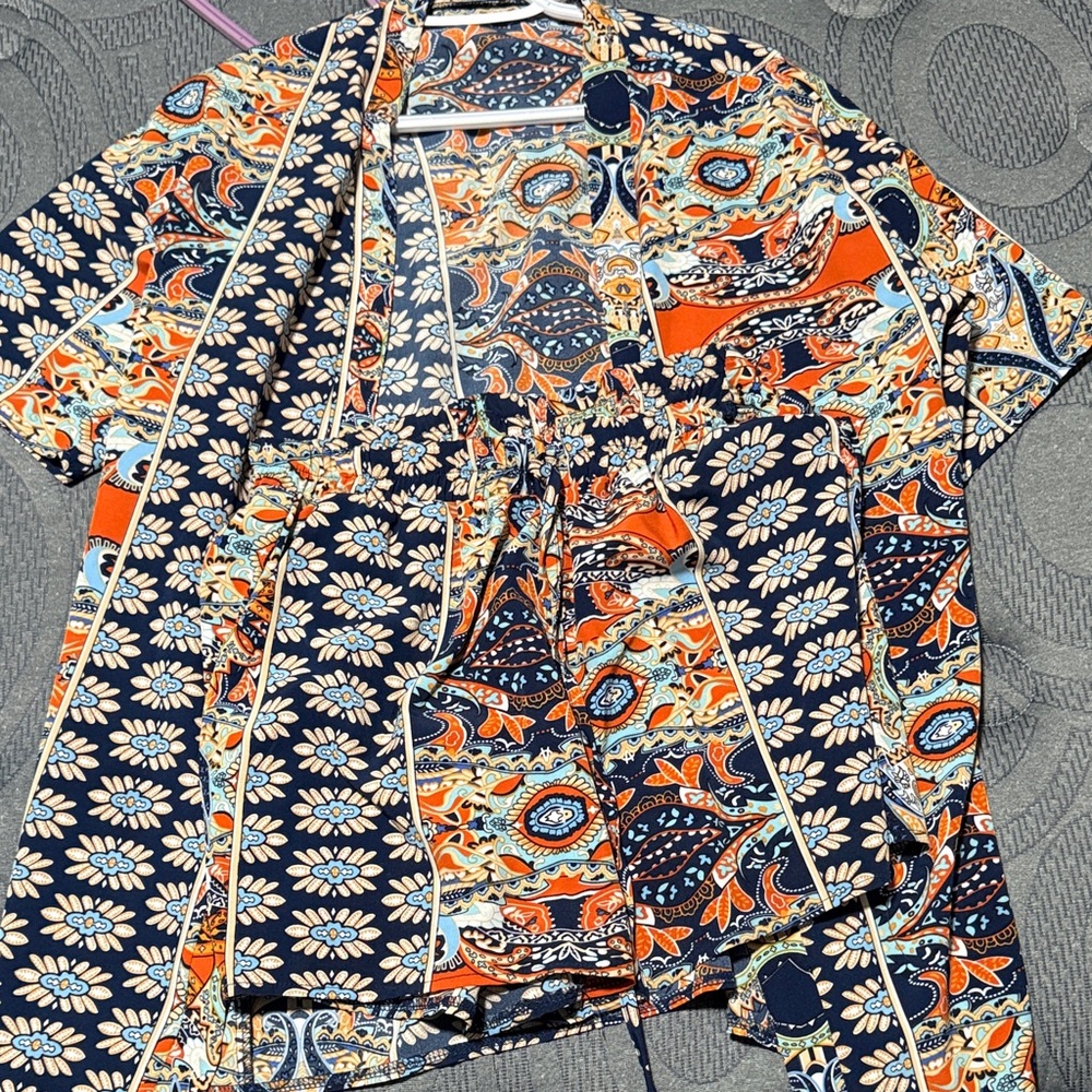 Women’s Floral Paisley Shirt - Orange and Blue